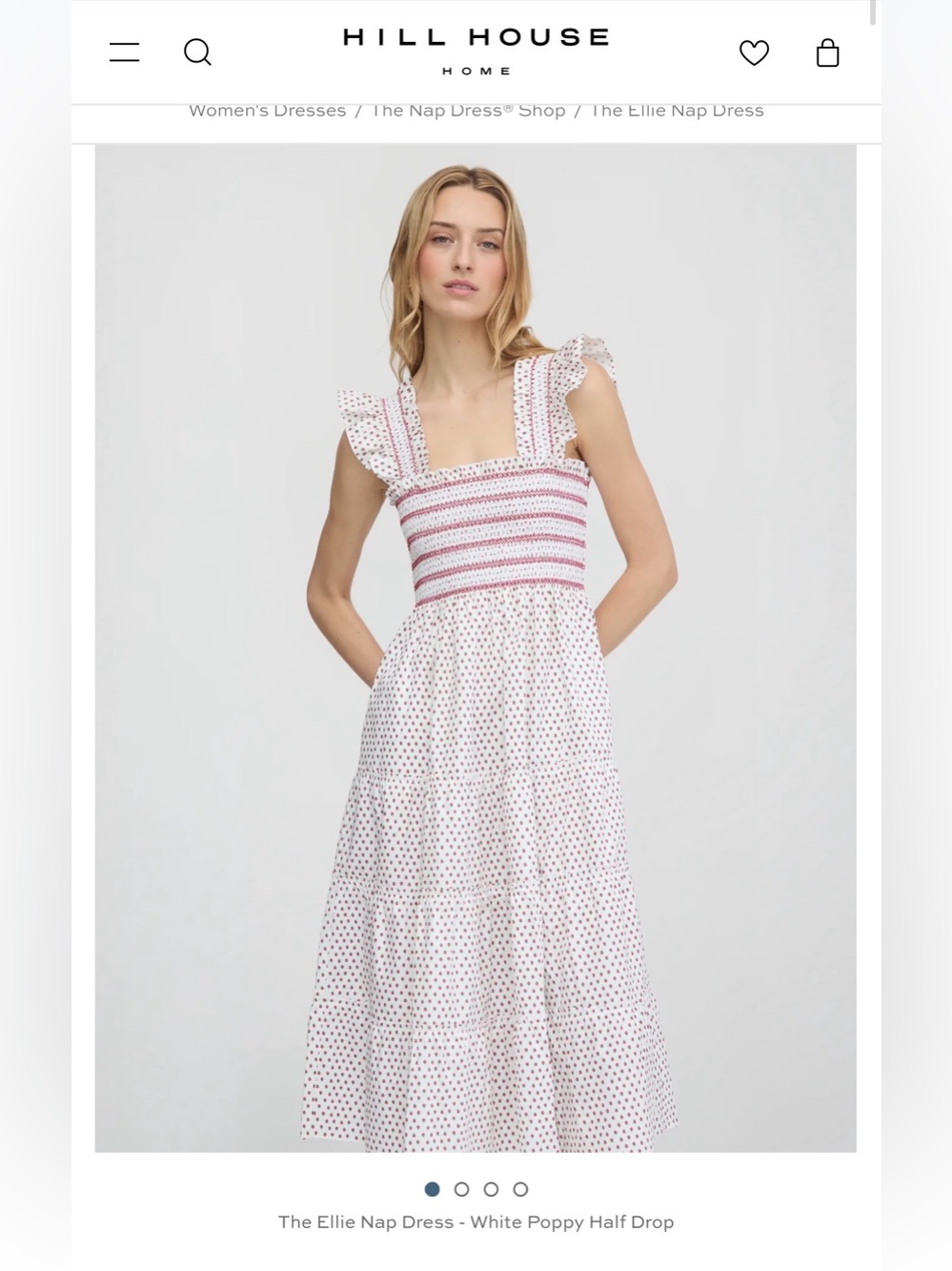 Hill House Home The Ellie Nap Dress - White Poppy Half Drop size M - Picture 2 of 6